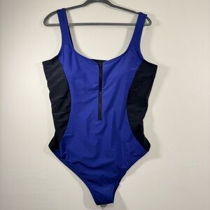 SKYE+ One Piece Swimsuit Women’s 2X Blue Purple Black Zip Front Colorblock